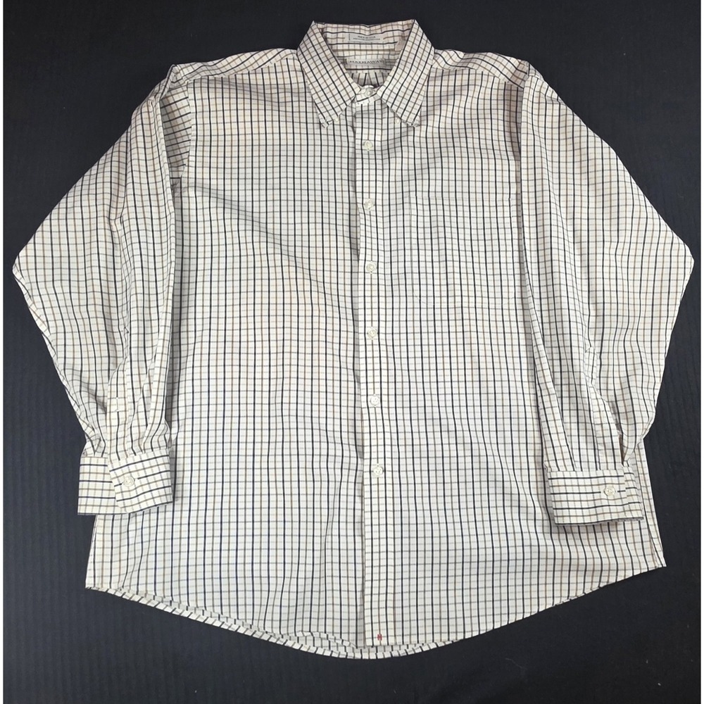 Hathaway Men's Wrinkle Free Plaid Dress Shirt 17-34 Made in USA Cotton Blend